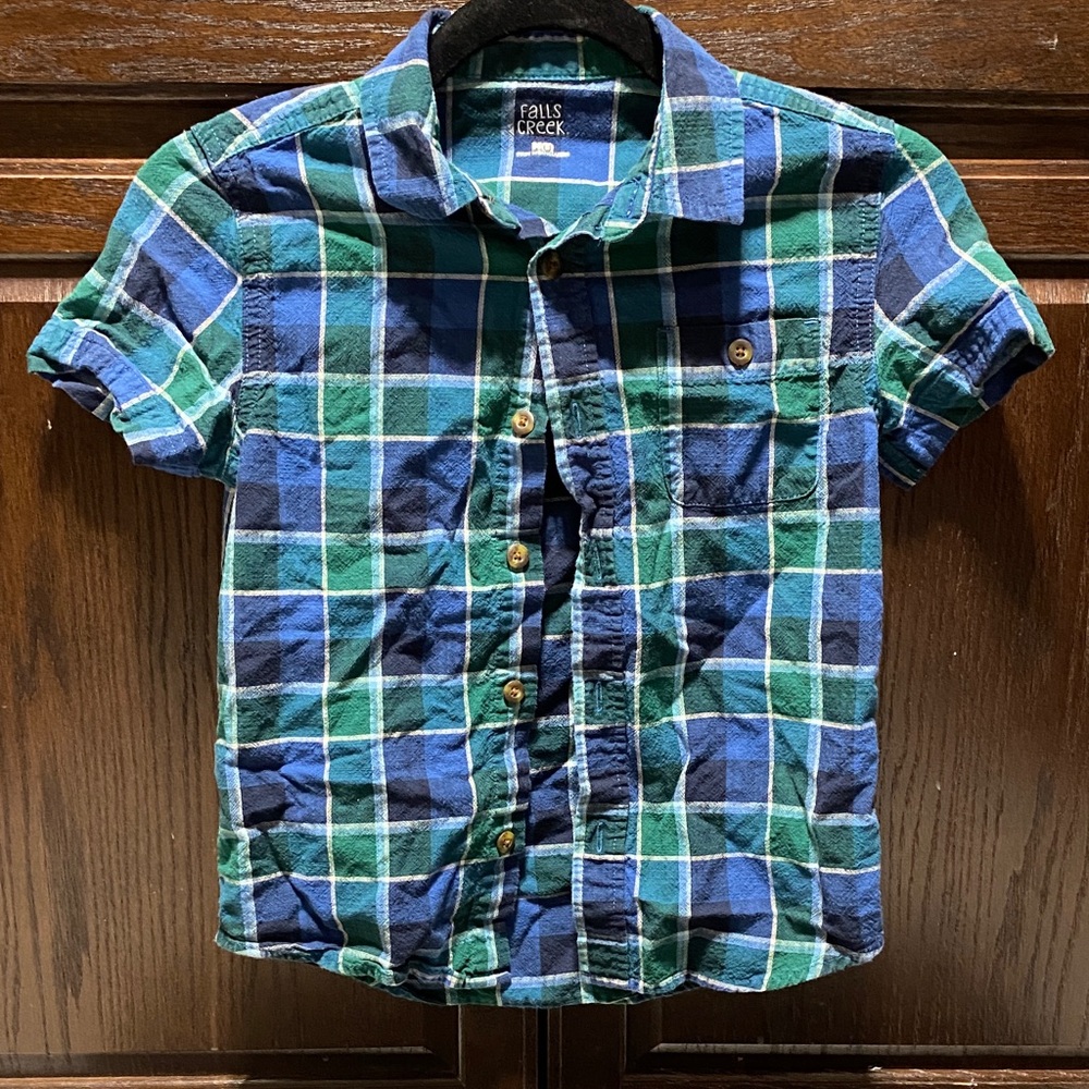 Falls Creek Blue and Green Checkered Shirt - Youth M